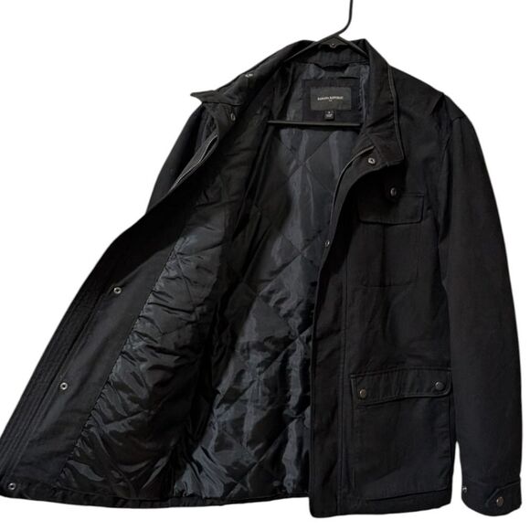 Banana Republic Black Quilted Field Jacket Men's S Faux Leather Trim - Picture 4 of 11